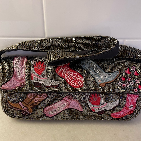COWGIRL BOOTS BEADED Embellished Western Theme Women's Bag - Picture 1 of 5
